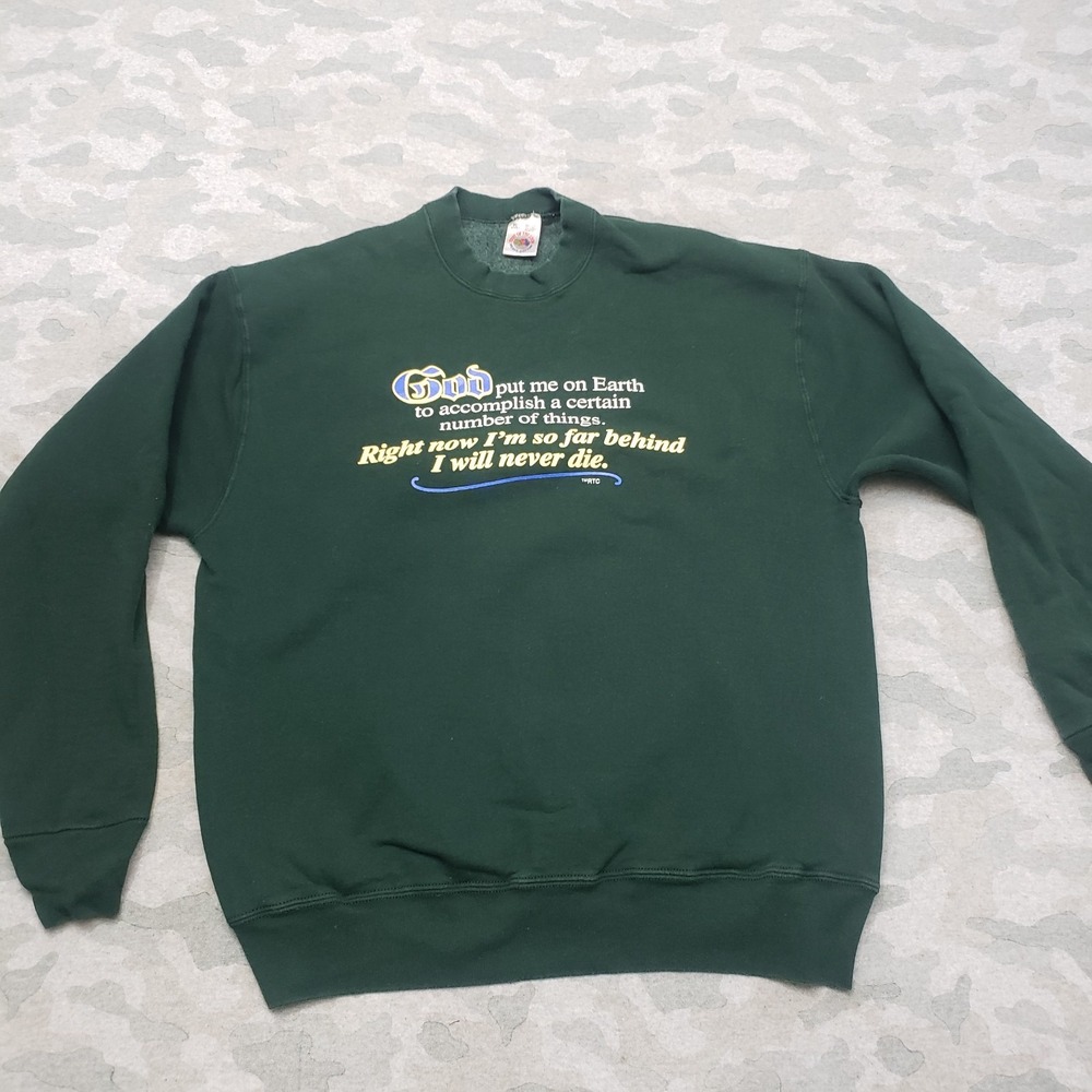 Vintage Religious Sweatshirt Mens XL Green Crew Neck Pullover Heavy Cotton 90s